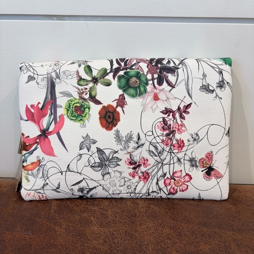 Francesca's Romantic Floral Envelope Clutch Bag Gold Chic Elegant Cottagecore